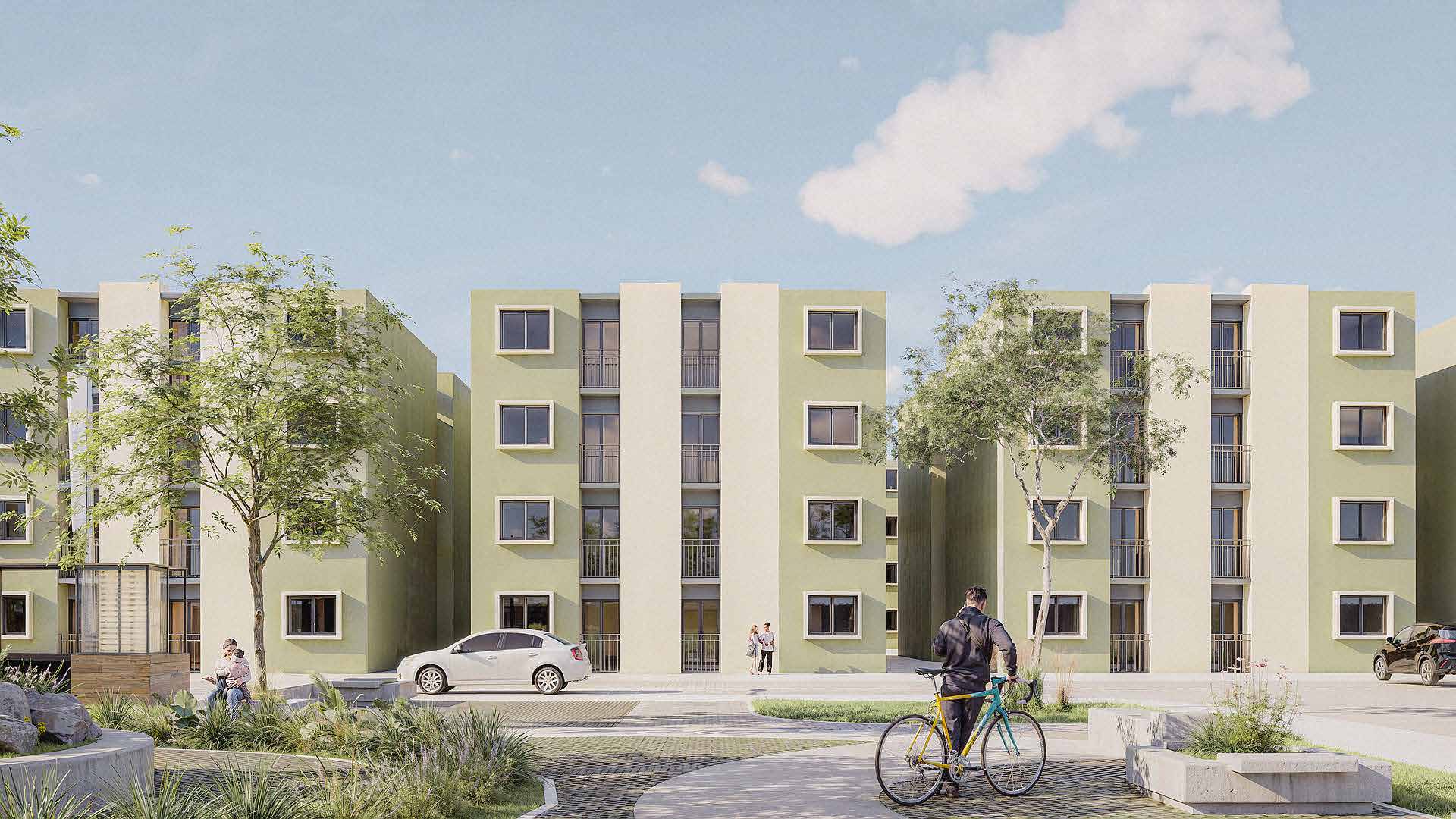 Ciclovía y edificios de Los Vientos